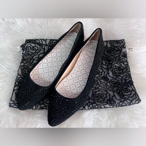 Hey Lady 7M Black Suede ballet flats with crystal rhinestone embellishments
